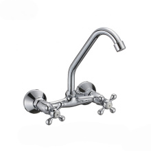 Kitchen appliance long spout hot and cold water mixer tap double handle kitchen faucet